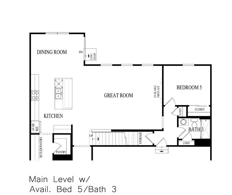 Emerson plan first level with the guest bed and full bath