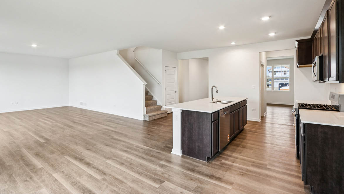 large kitchen island overlooking great room