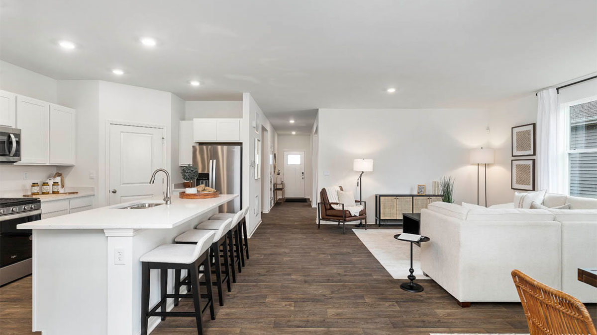 spacious great room and kitchen