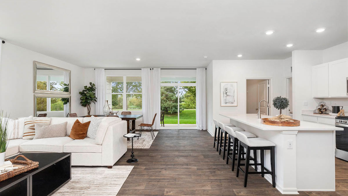 spacious great room and kitchen
