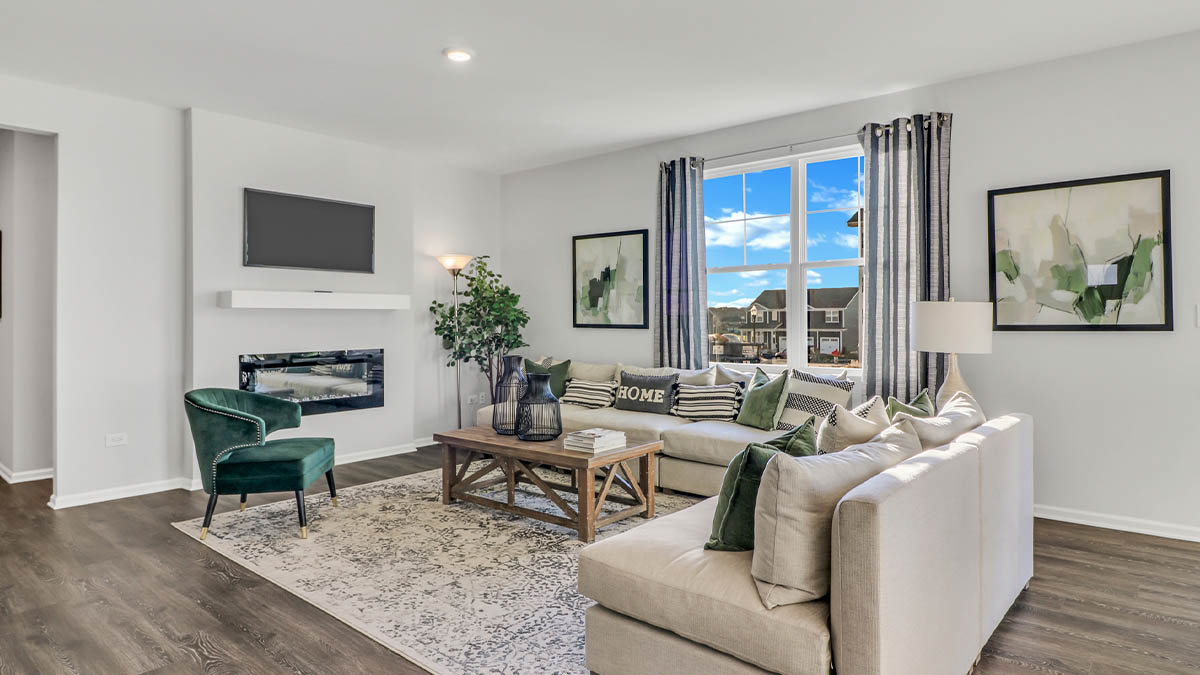 open concept living room space with electric fire place