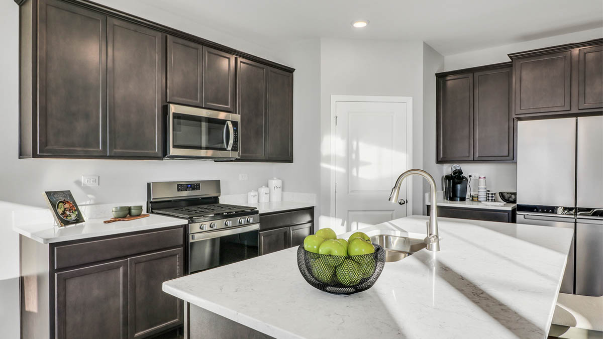 kitchen island with quartz countertops