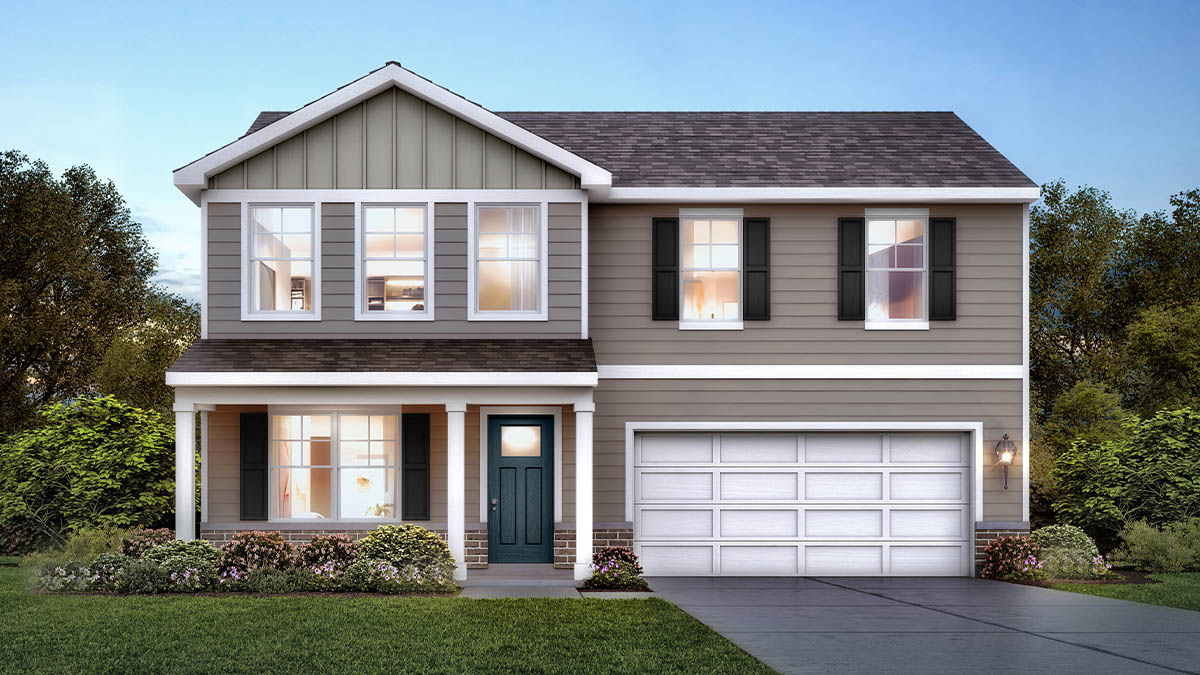 2-story single family home with brick accents and 2-car garage