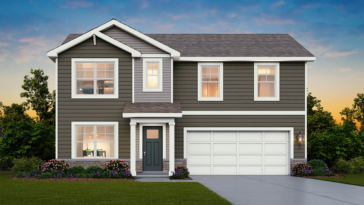 2-story single family home with brick accents and a 2-car garage