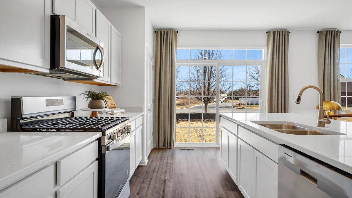 kitchen with sliding door to backyard