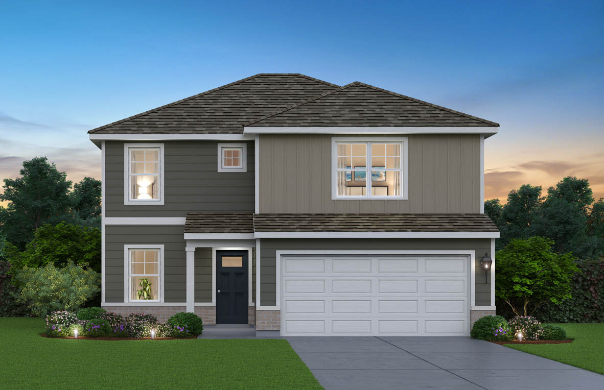 exterior of two story home with two car garage