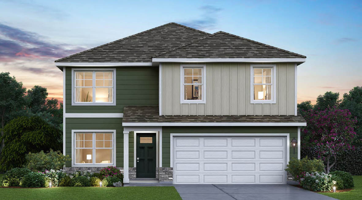 Rendering of front exterior of home.