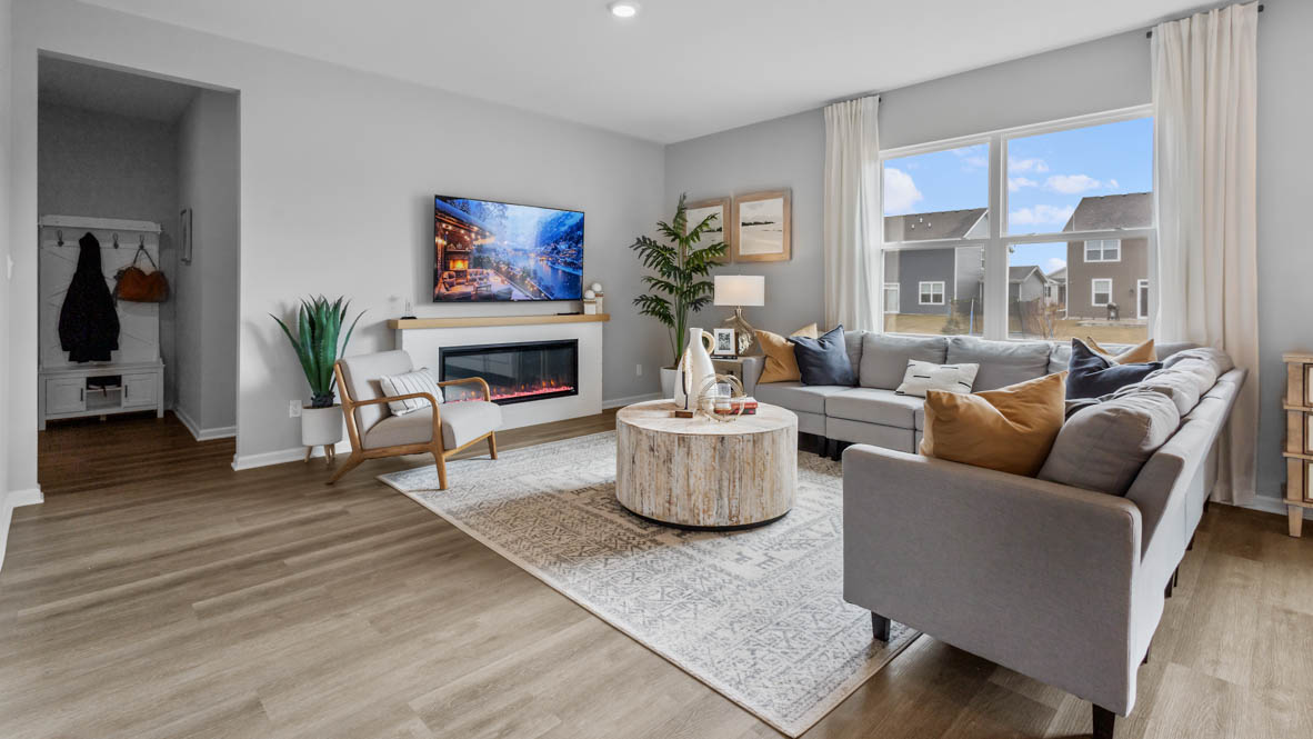 Spacious great room in front of kitchen