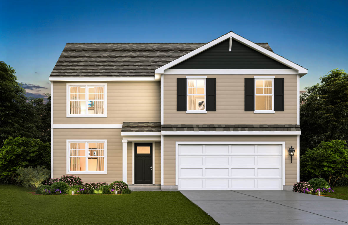 Rendering of front exterior of home.