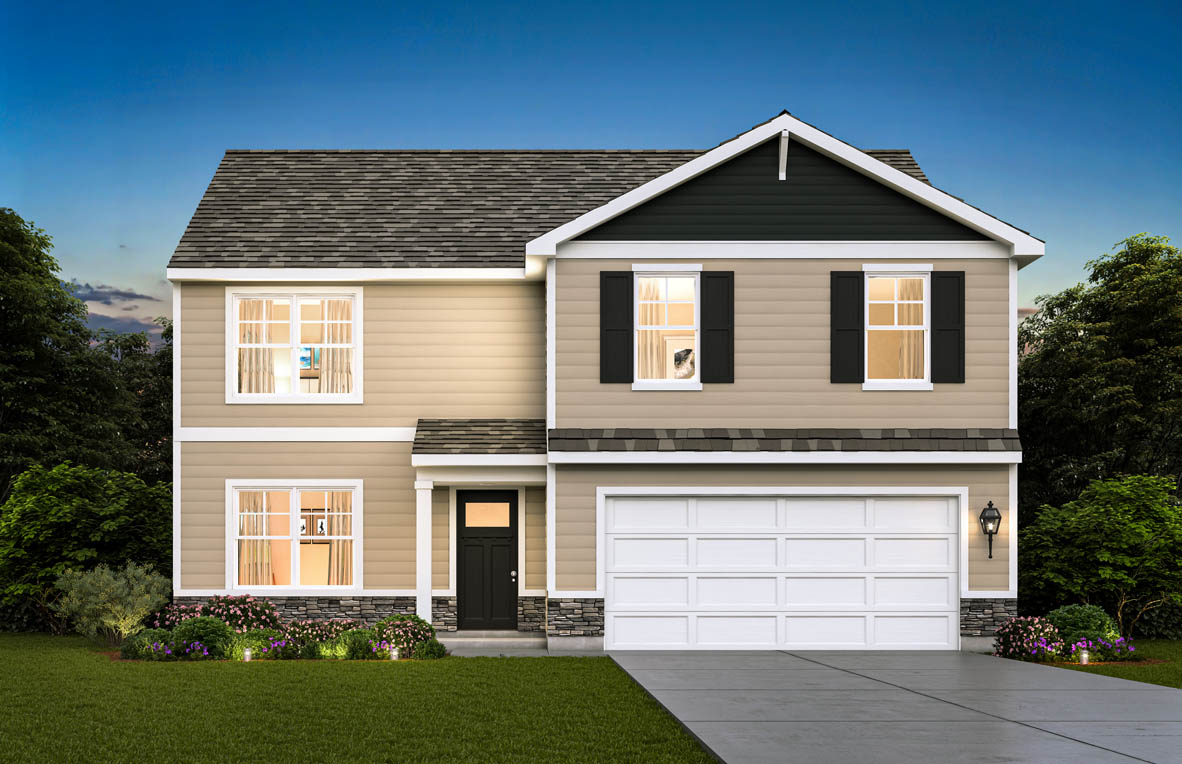 Rendering of front exterior of home.