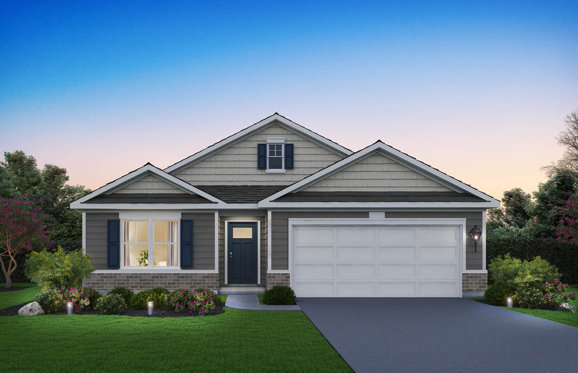 Exterior beige home with stone detailing