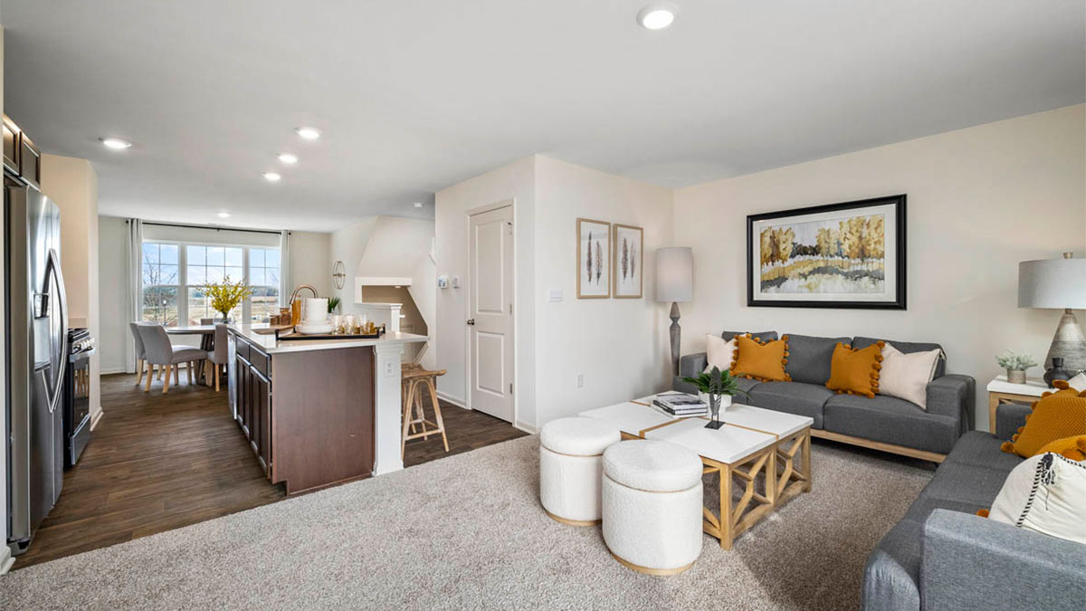 living room with view of kitchen