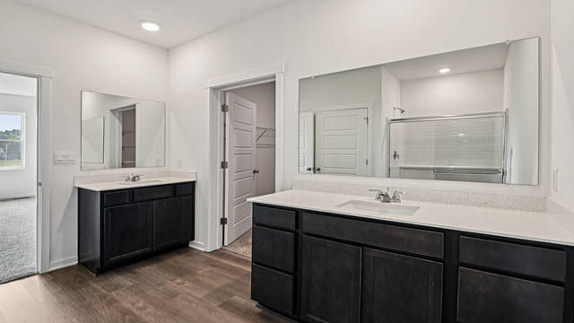 Interior bathroom with two sinks