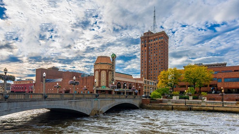 Aurora city view from Fox River