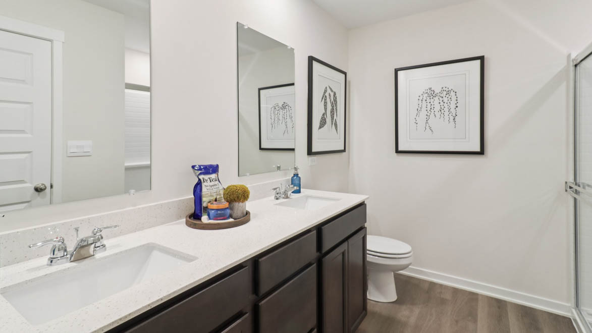 bathroom with a vanity sink, toilet and shower