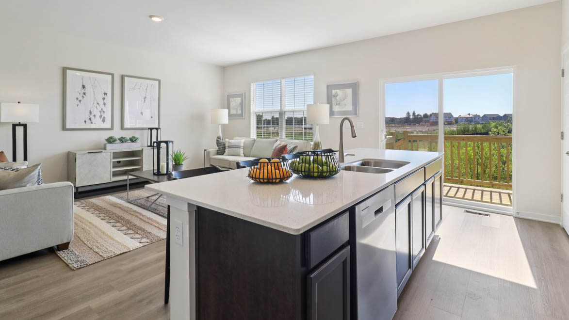 Large kitchen island overlooking great room