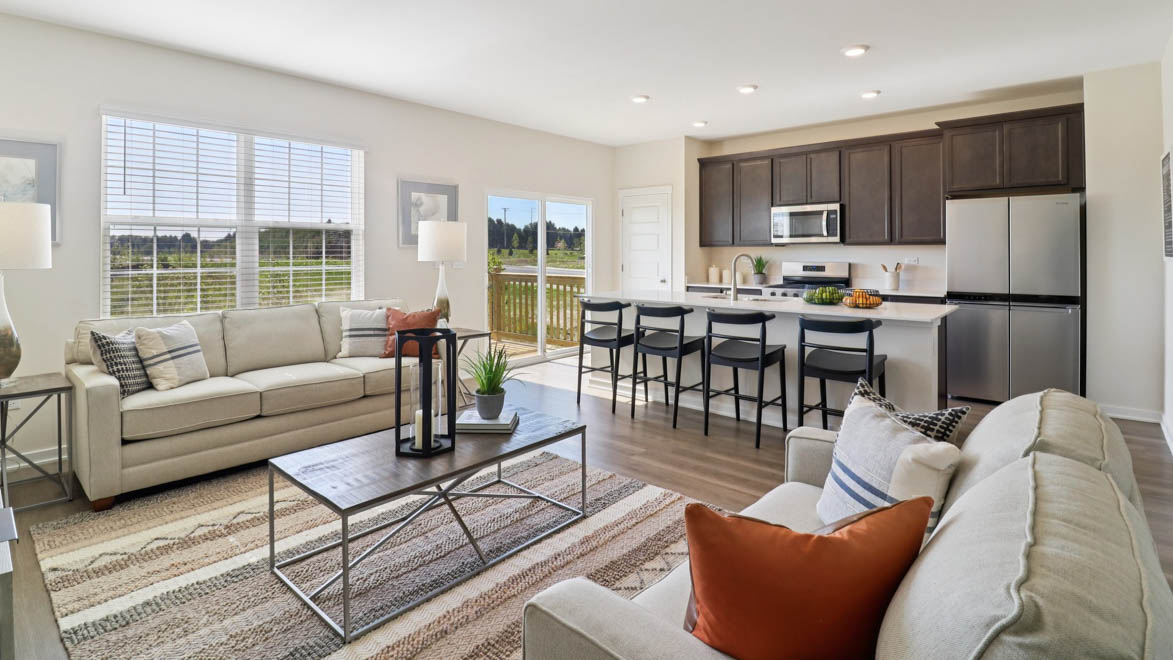 Great room in front of kitchen