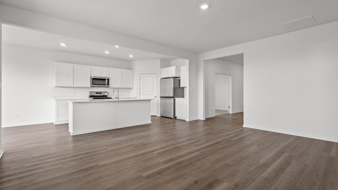 Open concept great room and kitchen combo