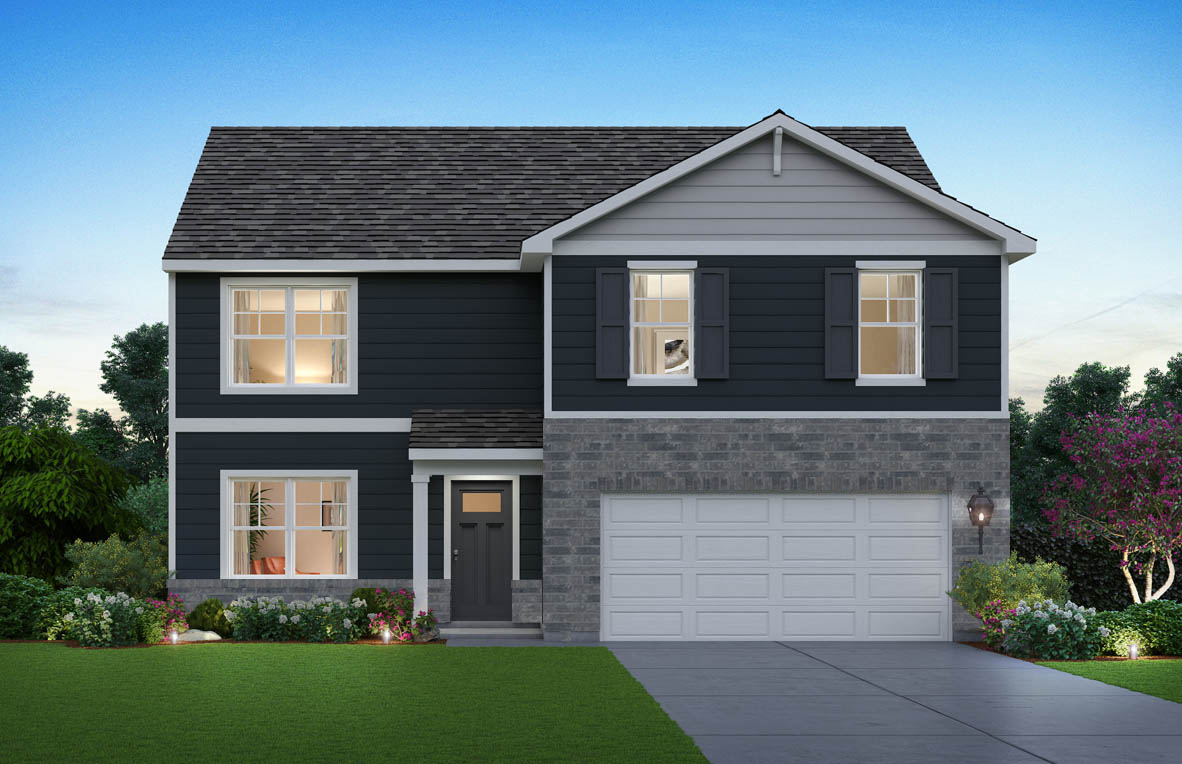 Rendering of front exterior of home.