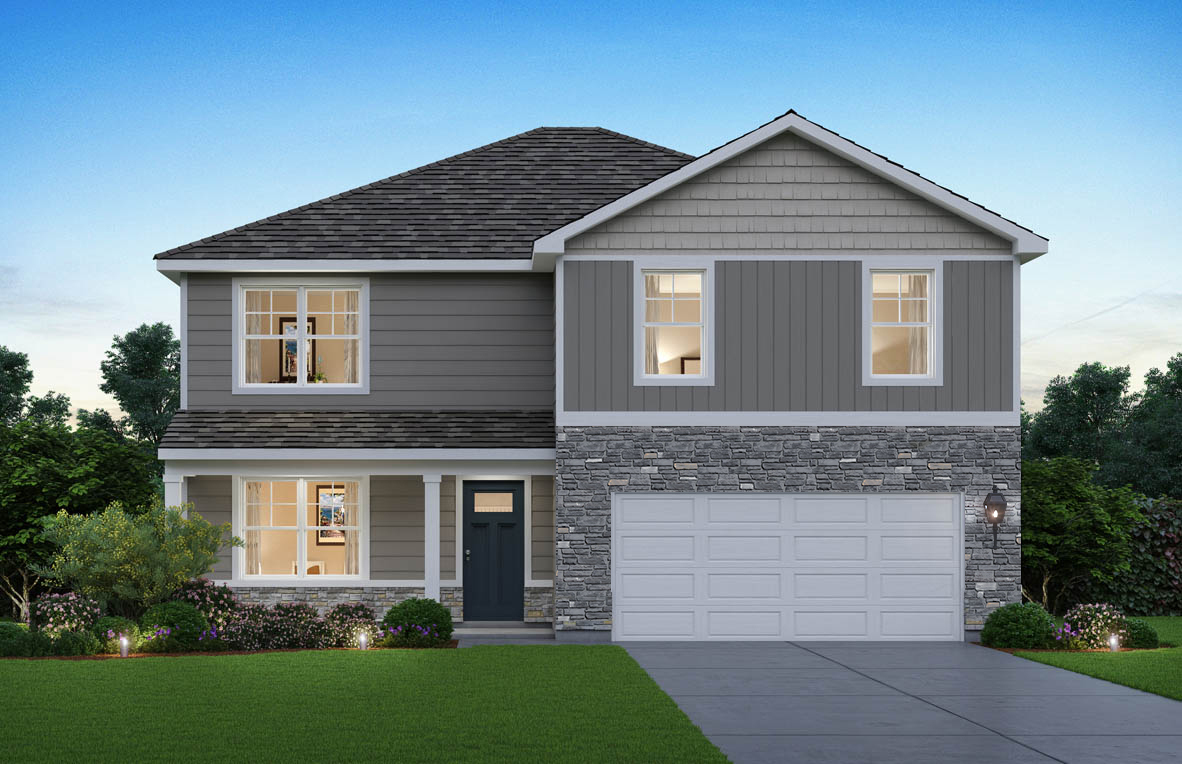 Rendering of front exterior of home.