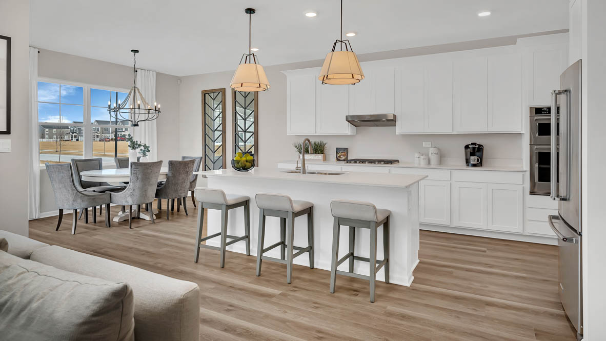 Open concept great room, kitchen and dining