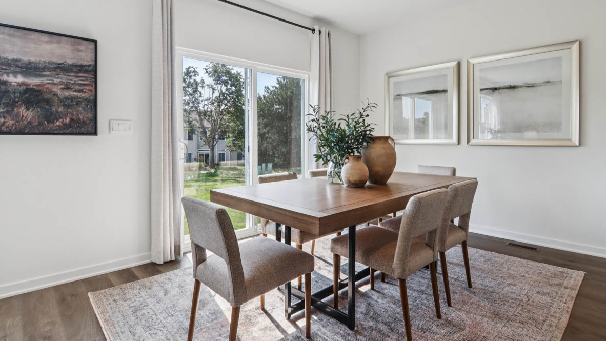 Dining room with sliding door to backyard