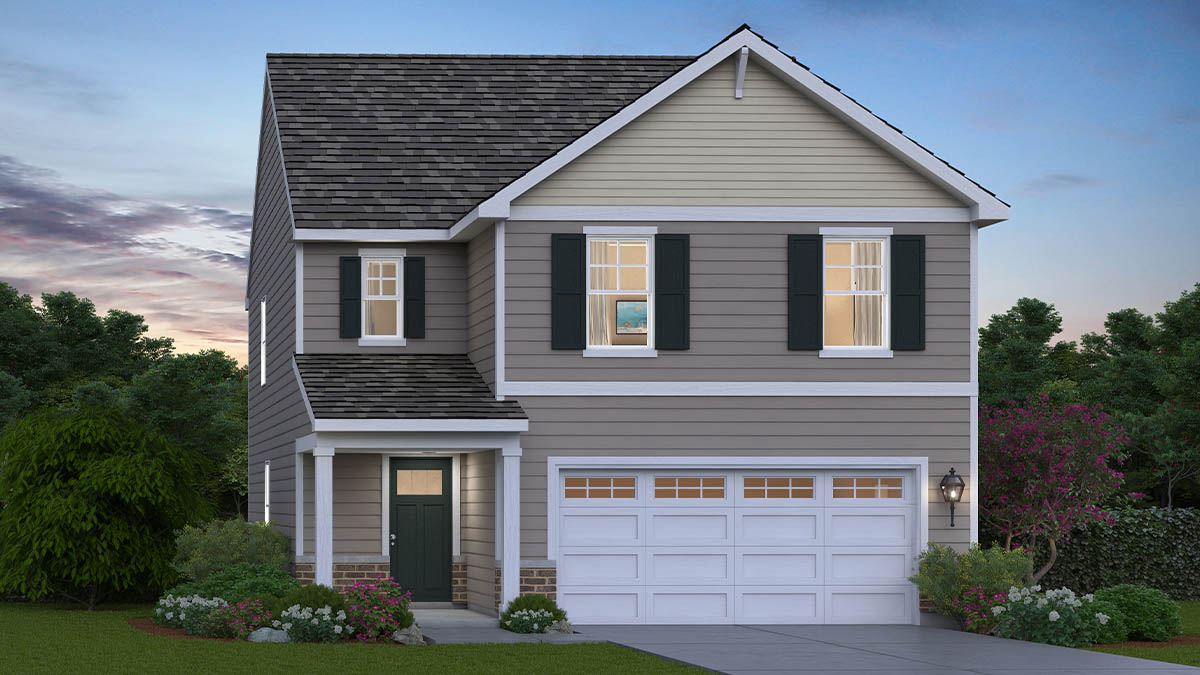 A2 Exterior rendering with vinyl siding and brick accents