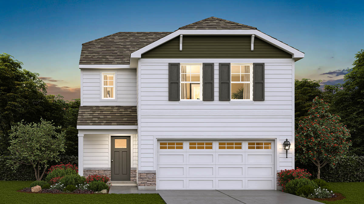 B3 rendering of haven model with vinyl siding and stone accents