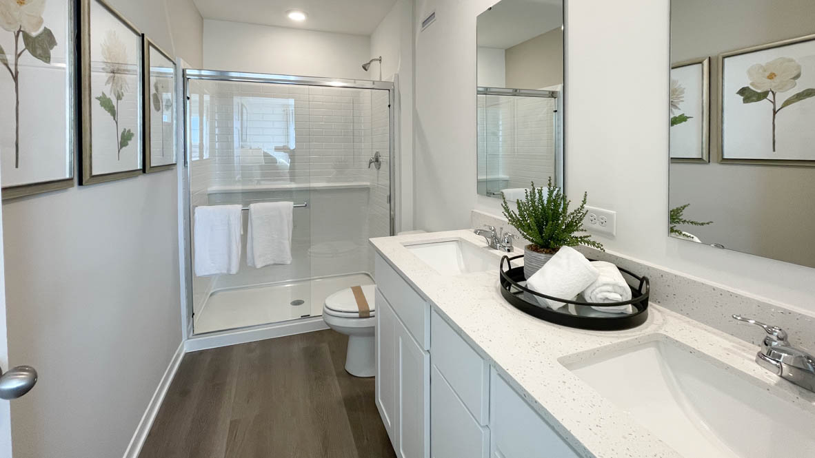 Primary bathroom with dual sinks