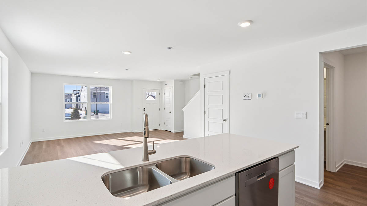 kitchen island overlooking dining area