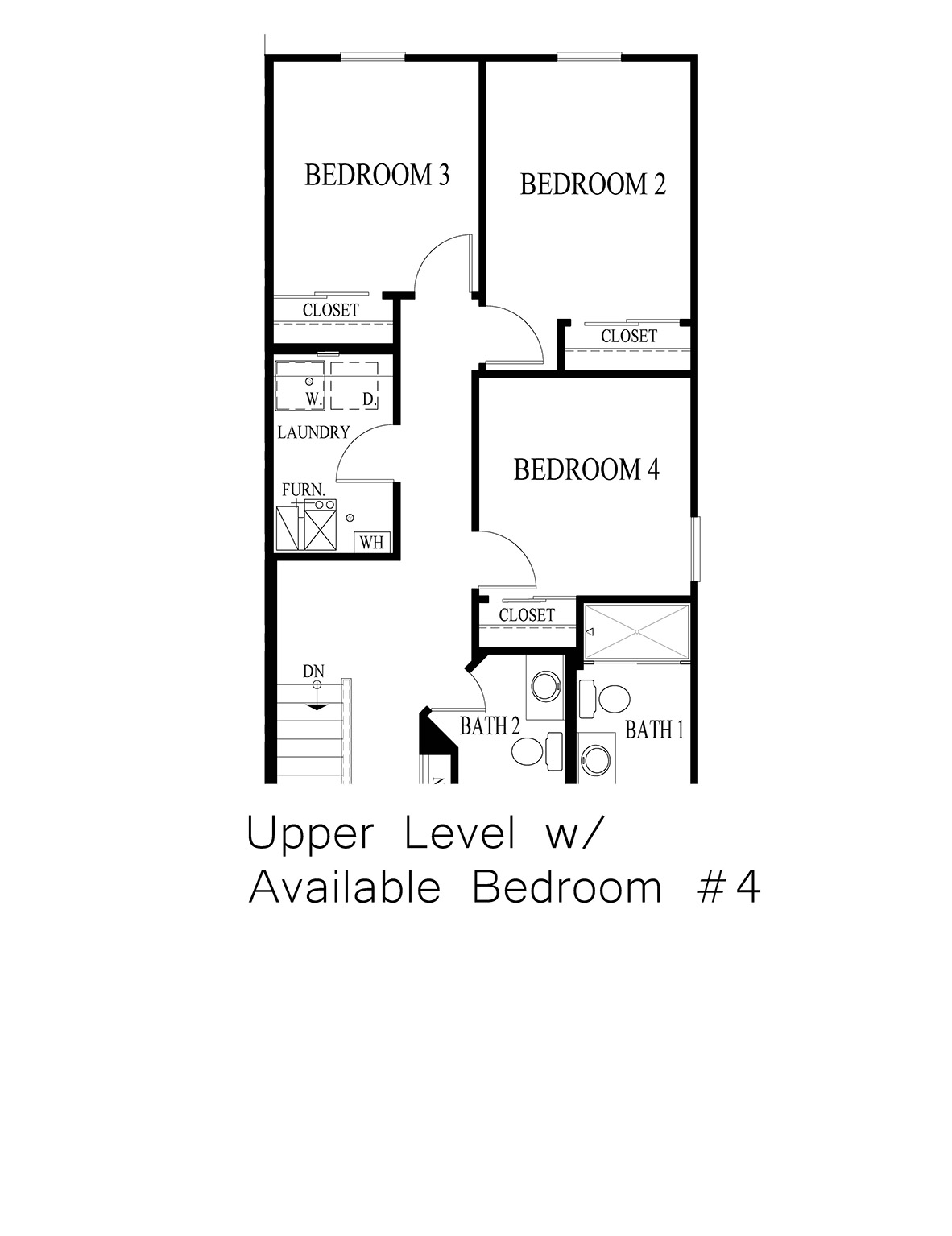 Second floor layout option for a fourth bedroom