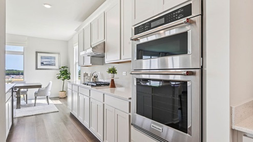 gourmet kitchen with microwave oven and lower oven
