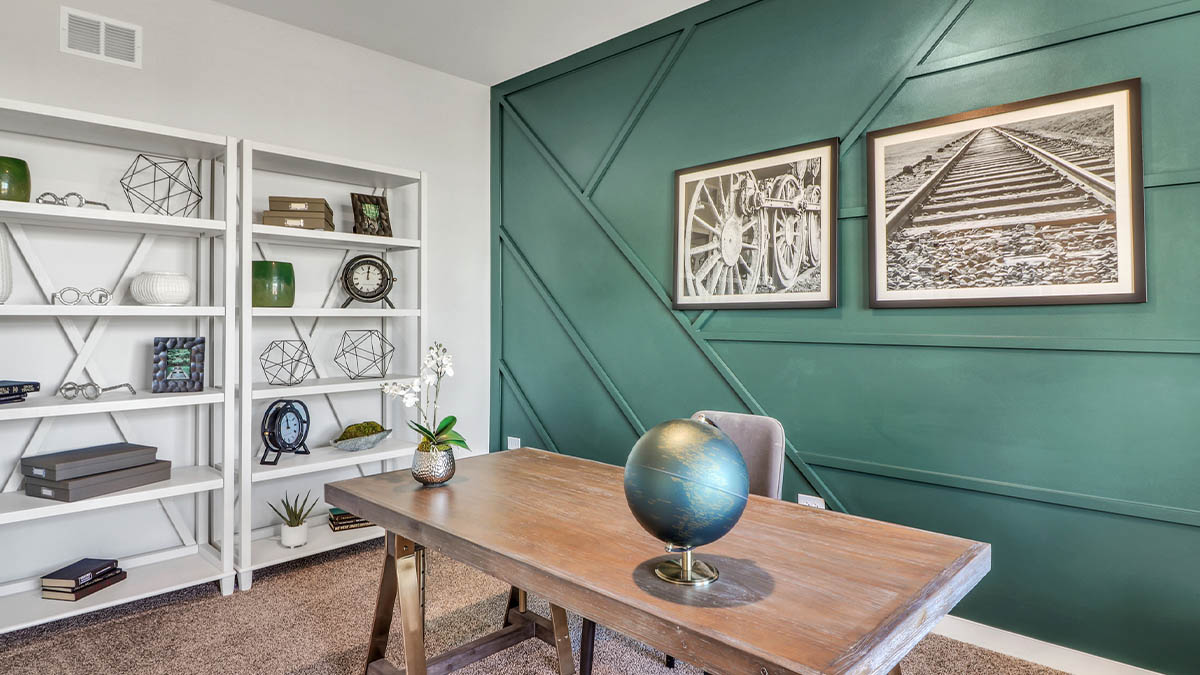 Spacious flex room staged as an office