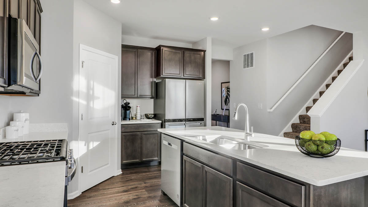 Large kitchen island overlooking great room