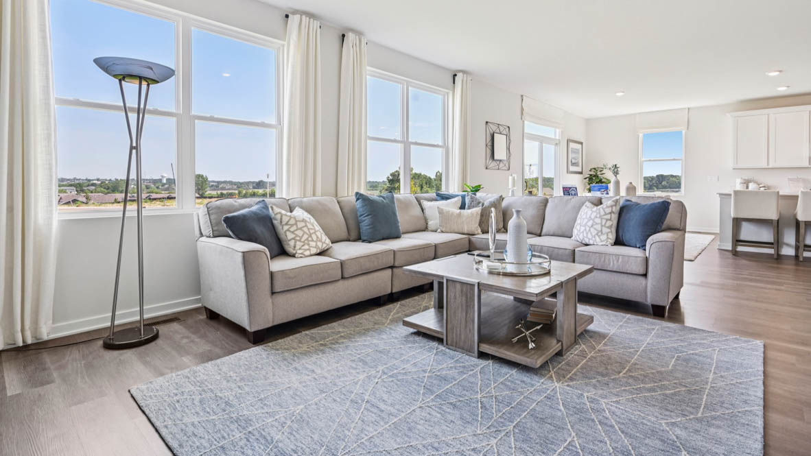 Great room in front of kitchen and dining room