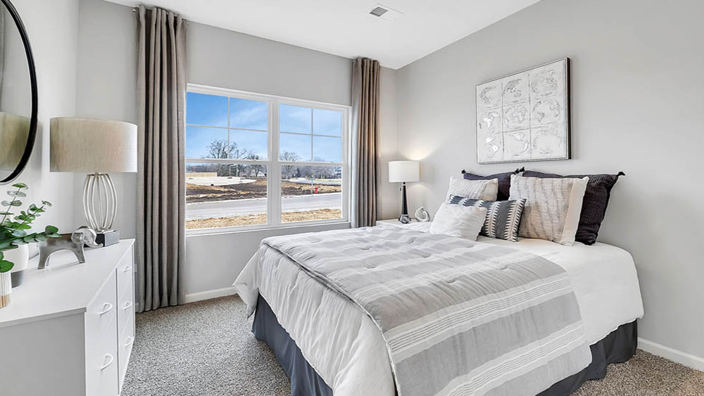 secondary bedroom with carpeted flooring and large window