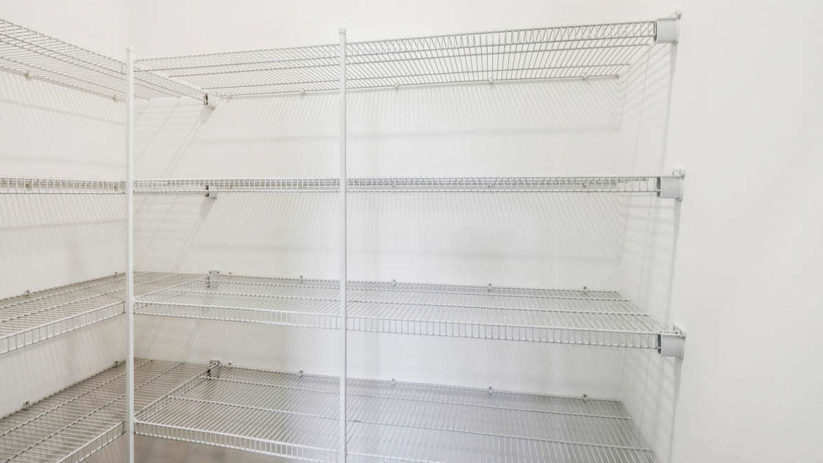 Kitchen pantry with wire shelves