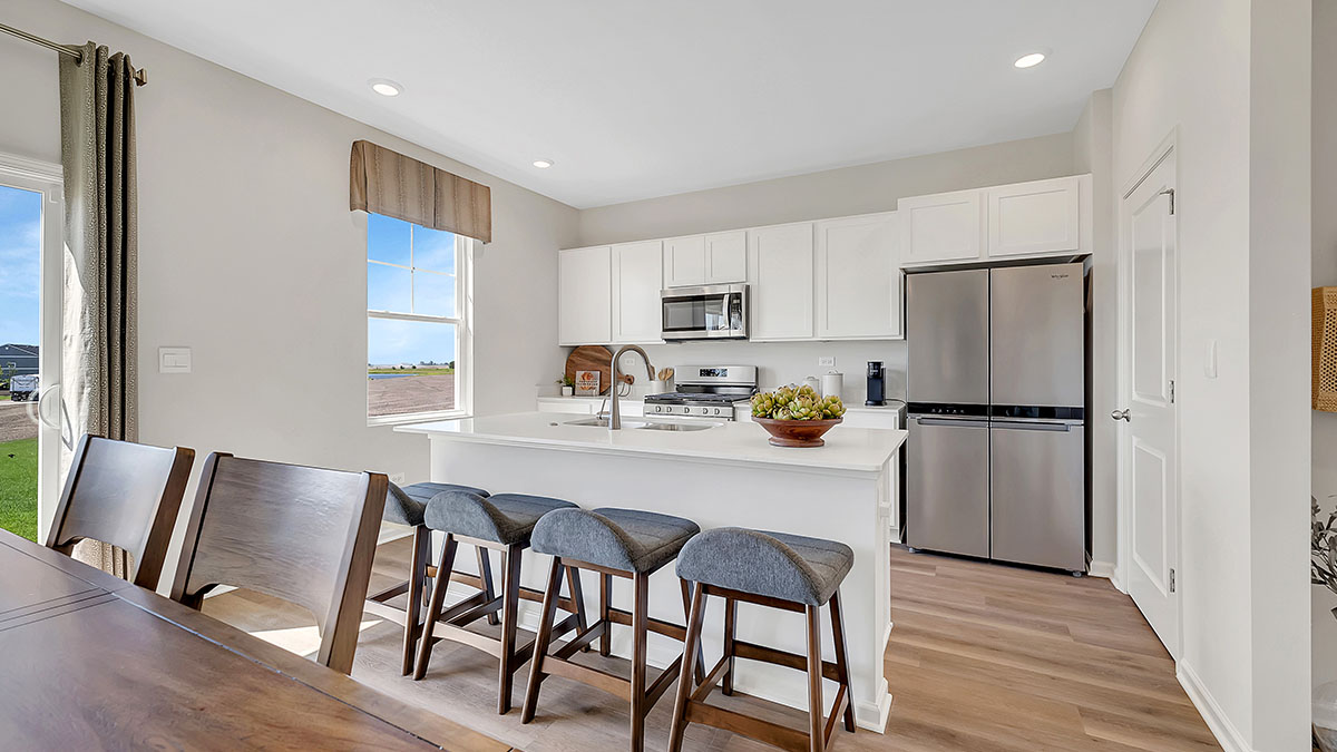 Kitchen, dining room and great room flow