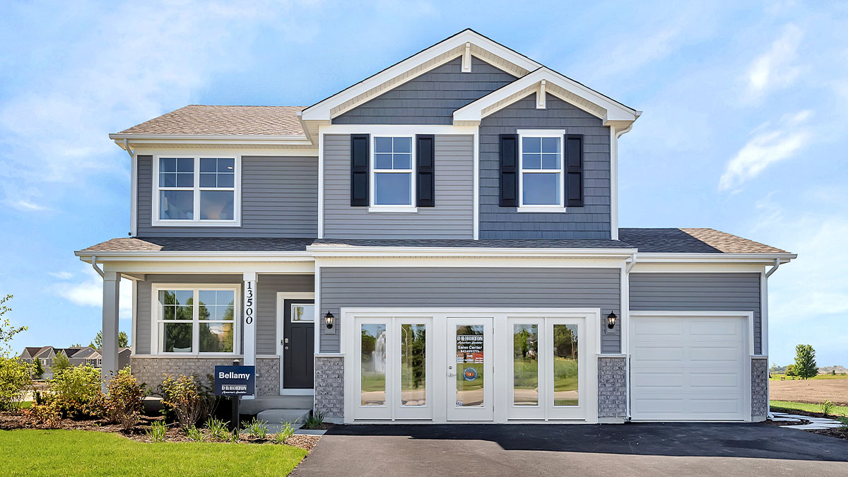 Exterior of model with a three car garage