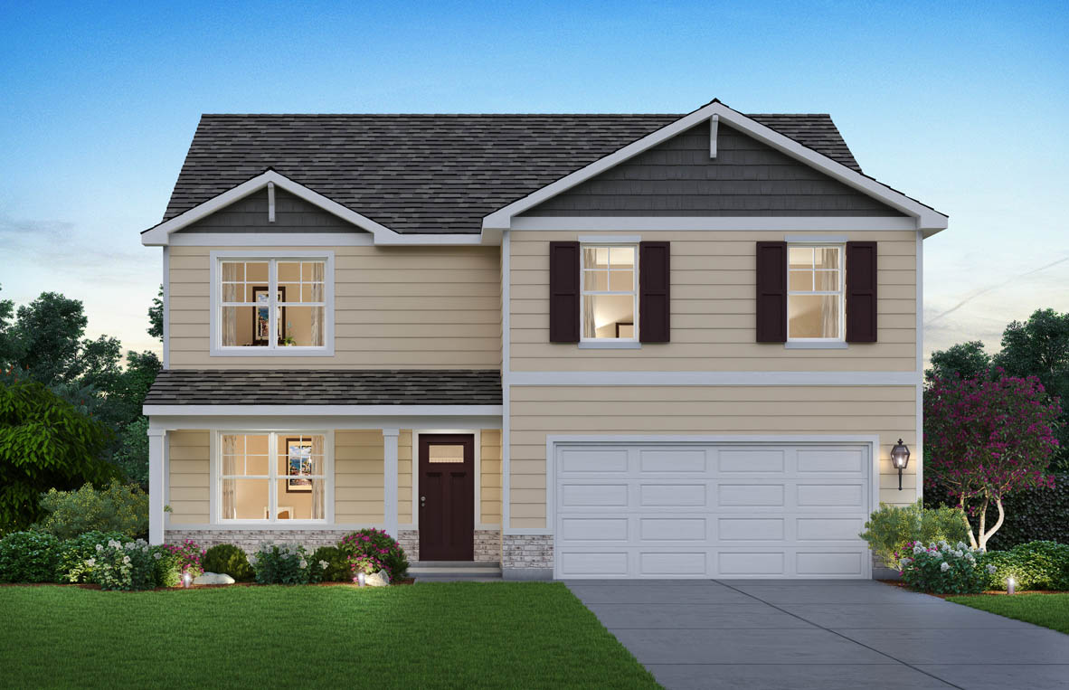 Exterior two-story home with cladding