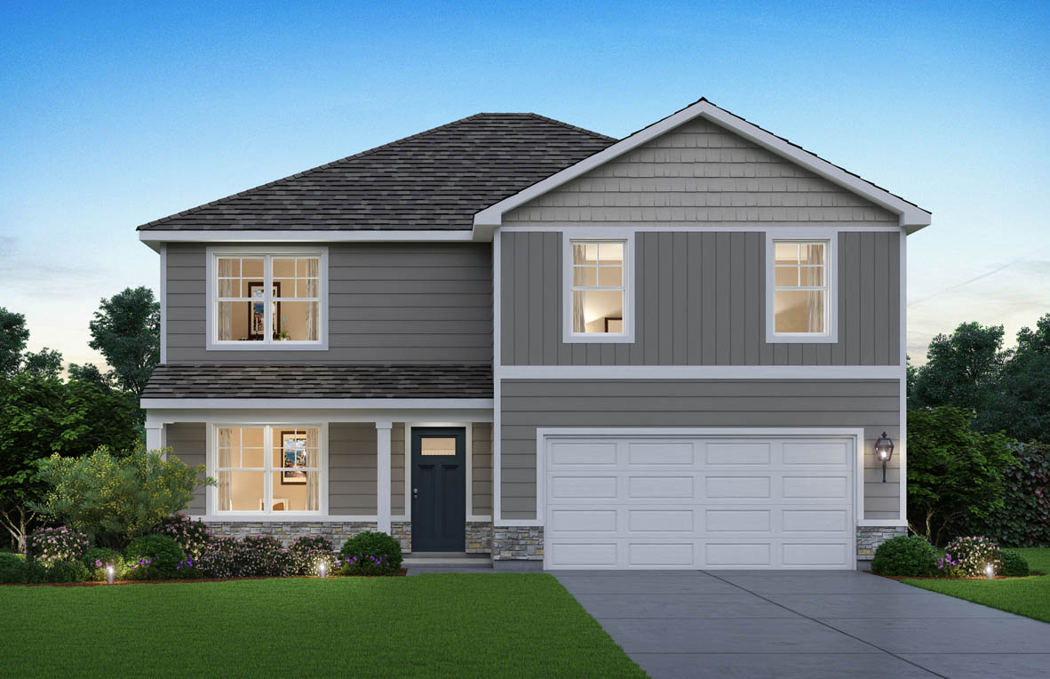 Exterior two-story home with cladding