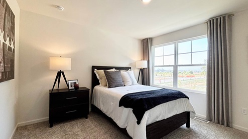 Kids bedroom with a closet and plush carpeting