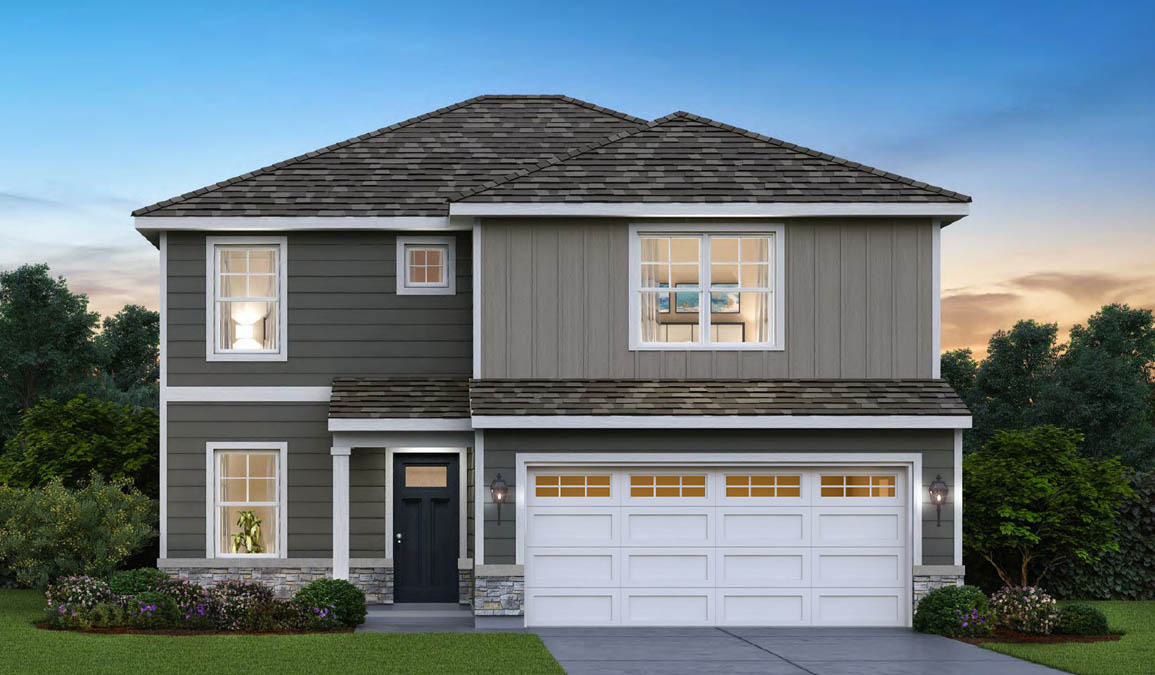 Prairie Ridge Two Story Sienna C3 Rendering with Stone and Vinyl Siding