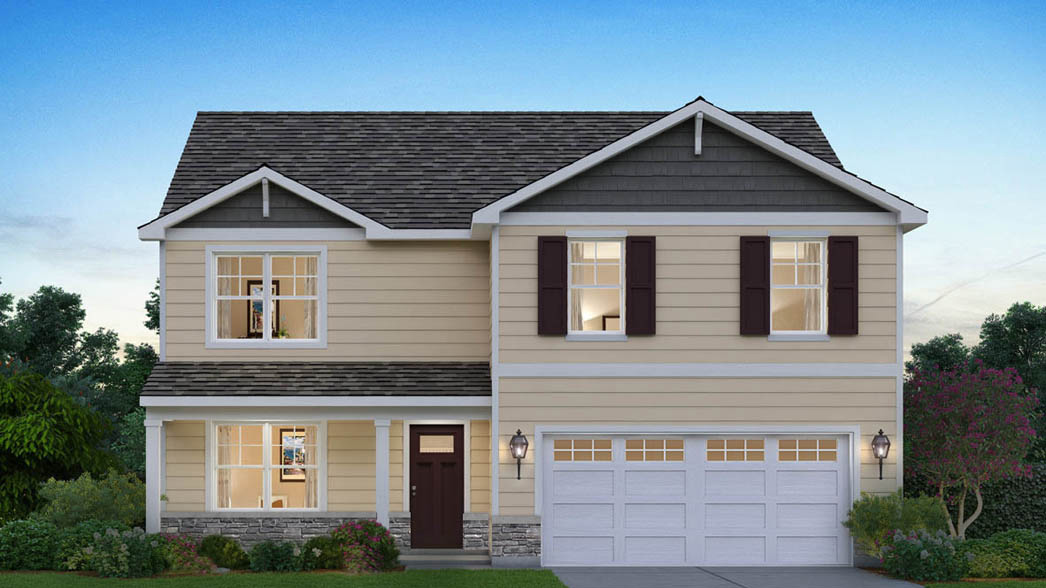 Henley B3 Rendering with a front porch and stone and vinyl siding