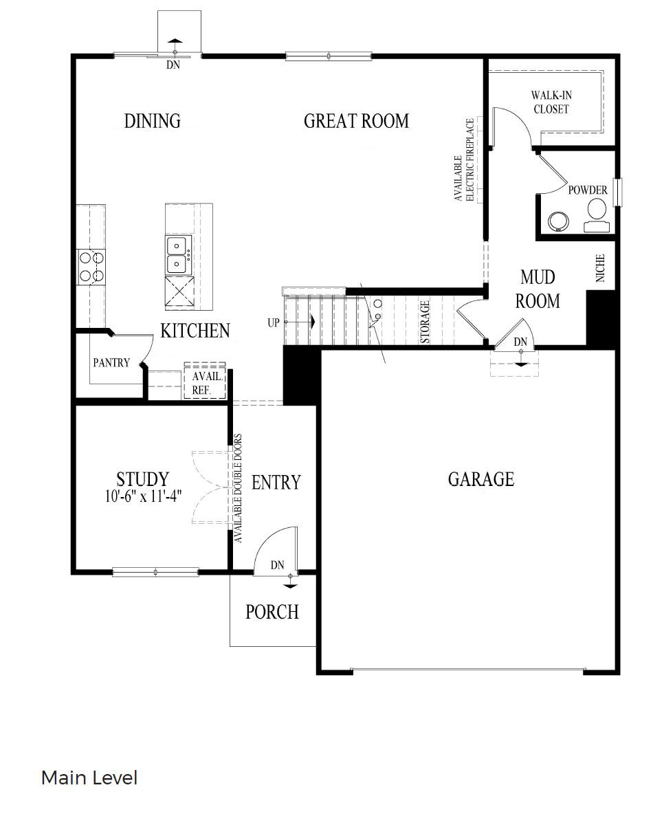 Main Level Floorplan Layout for the Henley model at Prairie Ridg