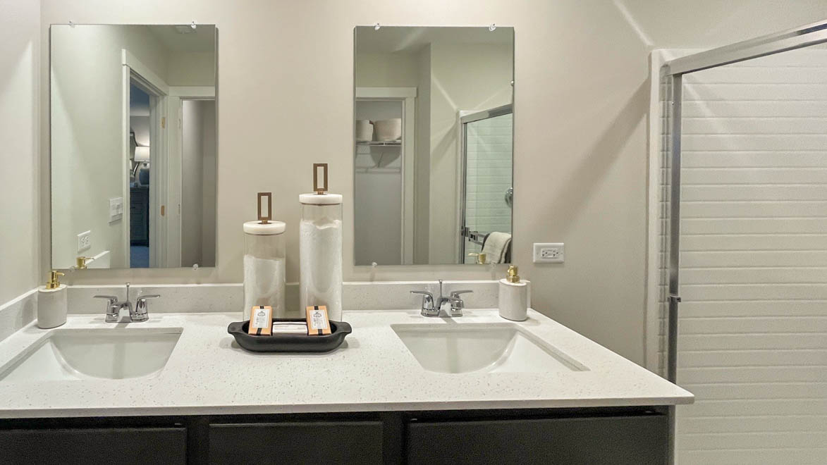 Primary bathroom with dual sinks