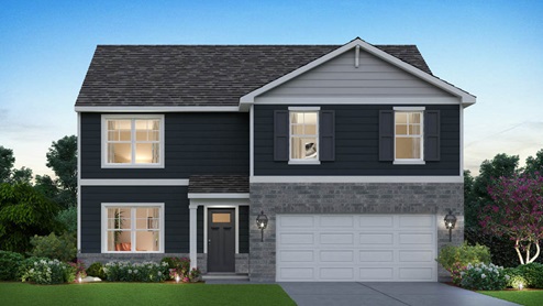 Henley exterior rendering with a front porch and brick and vinyl exterior