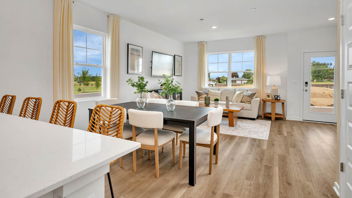 Kitchen island over-looking dining room and great room