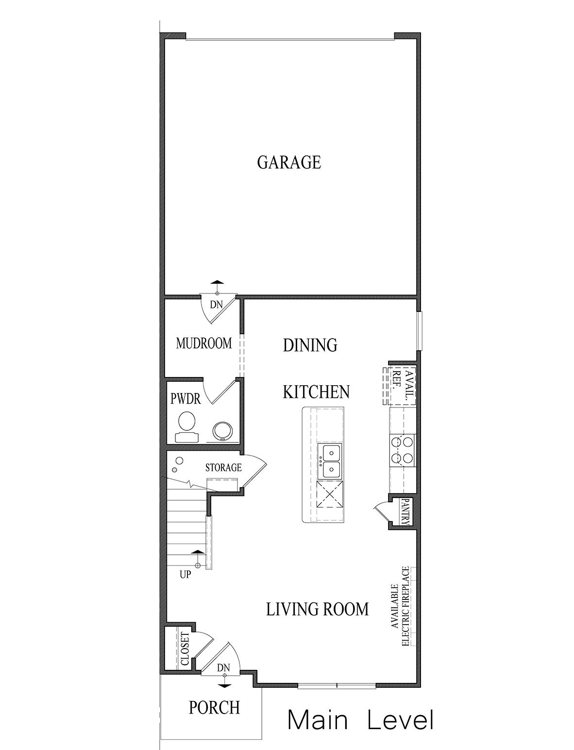 Fairfax townhome floorplan layout on main level