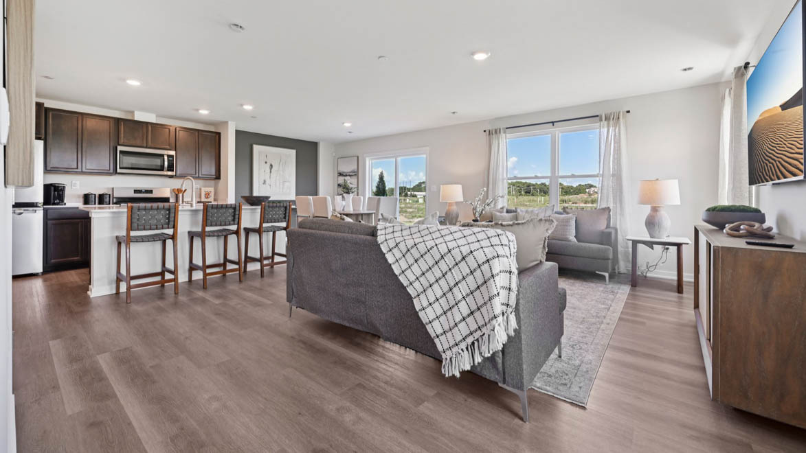 Great room kitchen and dining room combo